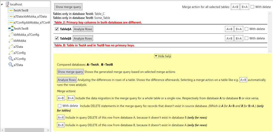 Compare sql database rows