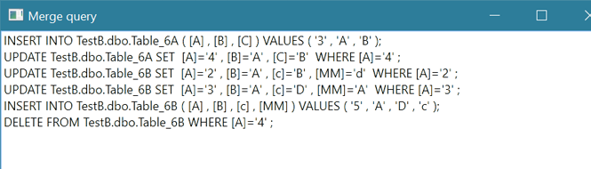 Generated merging script between databases