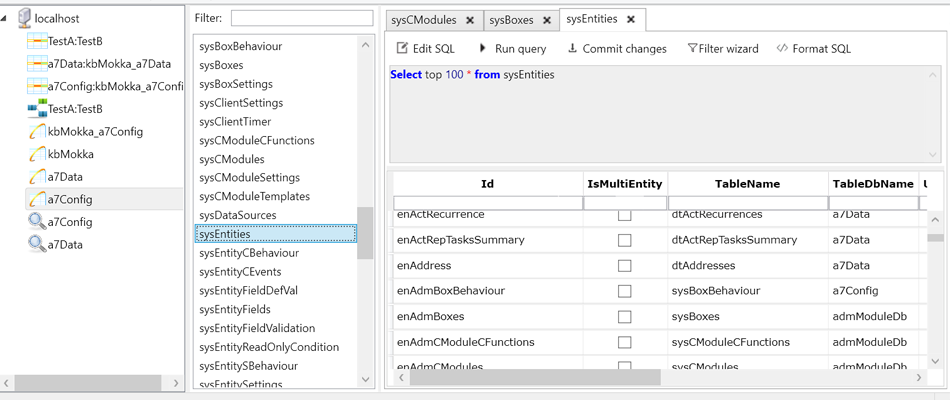 Explore tables in the database