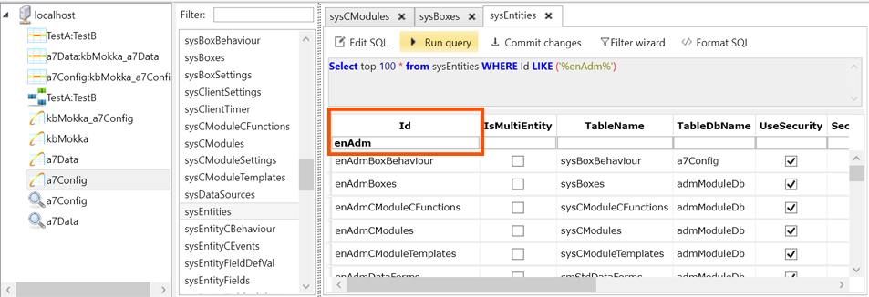 Column filtering of rows